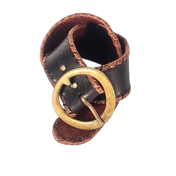 HTC Hollywood Trading Co Twisted Edge Stitch Leather Belt Brass Motorcycle -32 - Picture 9 of 11